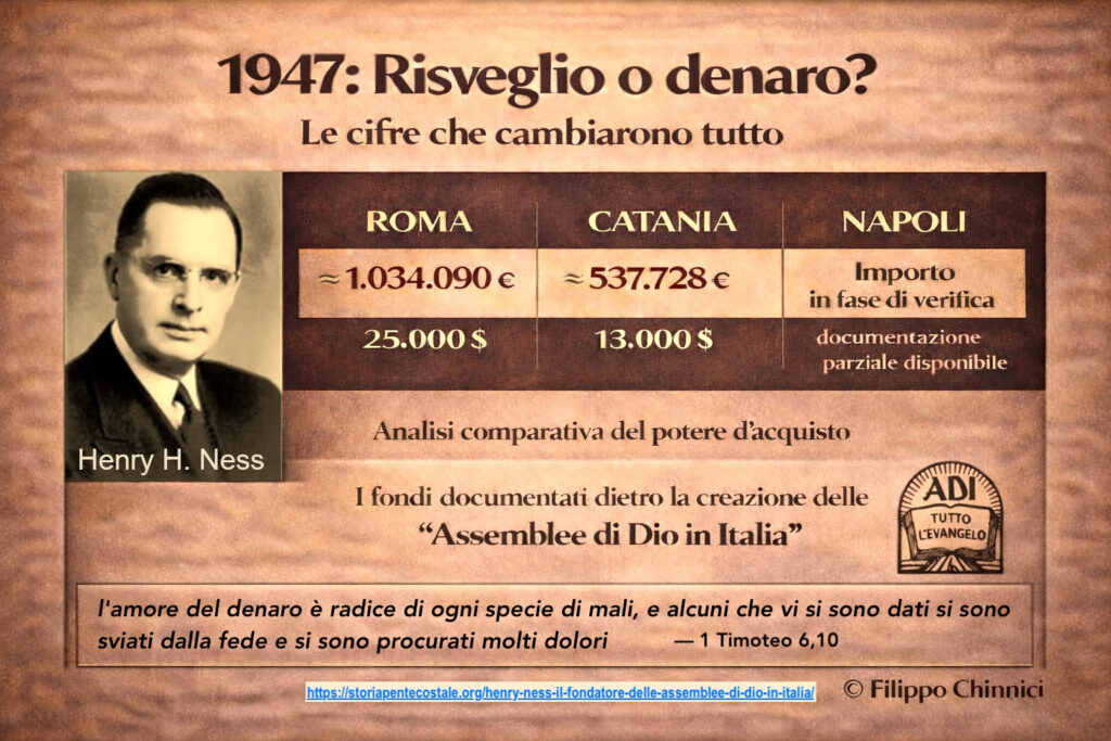 Nel 1947 Henry Ness inviò denaro per comprarsi i pentecostali italiani